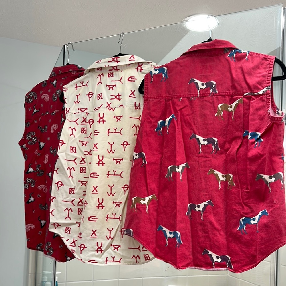 Vintage Barnfly Western Sleeveless Cotton Tops - Red and Cream- M - Picture 8 of 8